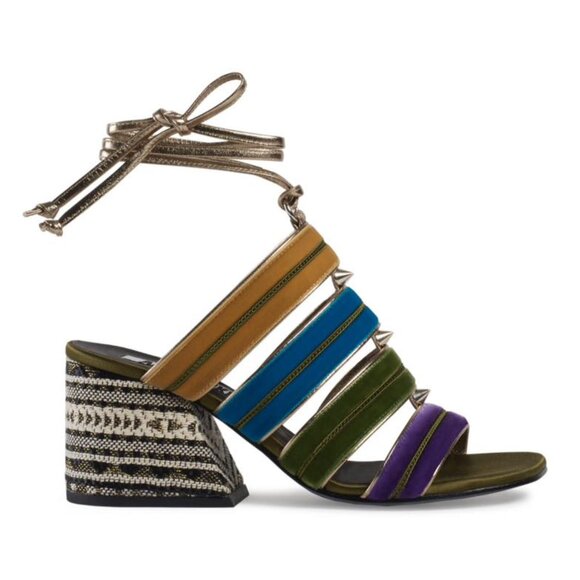size 39 Arvid Yuki Shy Colorful Jewel Tones Velvet and Leather Block Heel Sandal - Picture 2 of 16